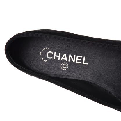 Chanel Suede Quilted Cap Toe CC Ballerina Flats 38 Black 7 of 9