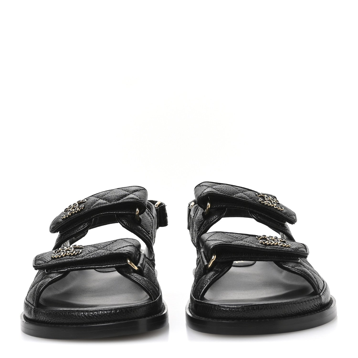 Chanel Grained Calfskin Velcro Dad Sandals 38 Black 3 of 9