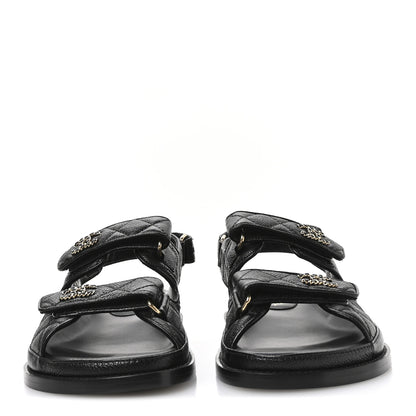 Chanel Grained Calfskin Velcro Dad Sandals 38 Black 3 of 9