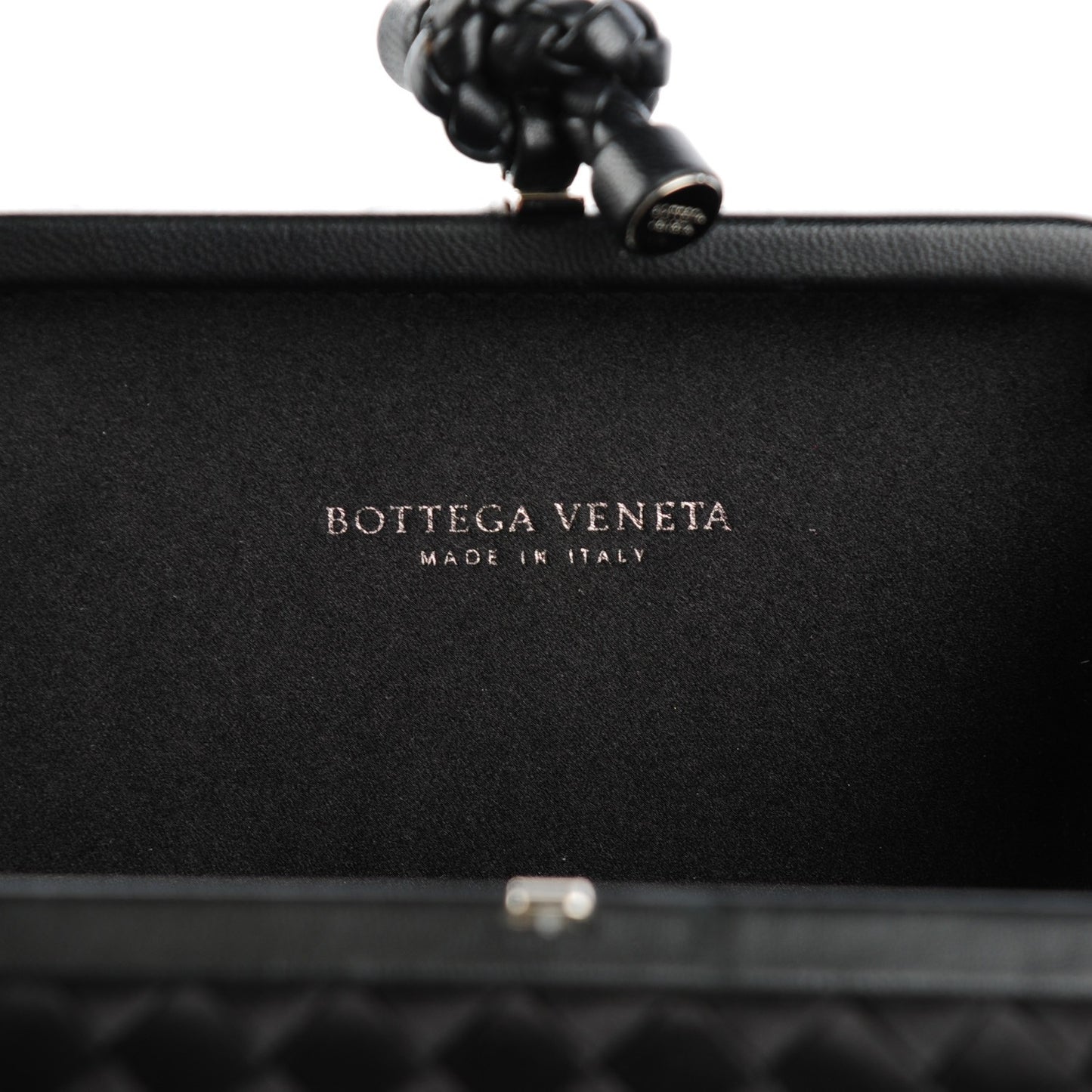Satin Intreccio Impero Knot Clutch Black