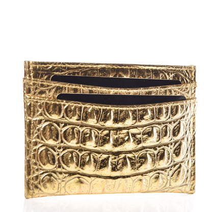 Chanel Metallic Calfskin Crocodile Embossed Cocodile Card Holder Gold 3 of 9