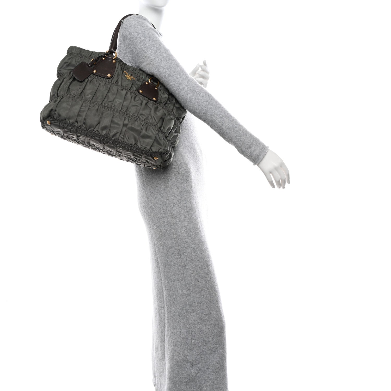 Prada Tessuto Nylon Gaufre Tote Militare 2 of 12