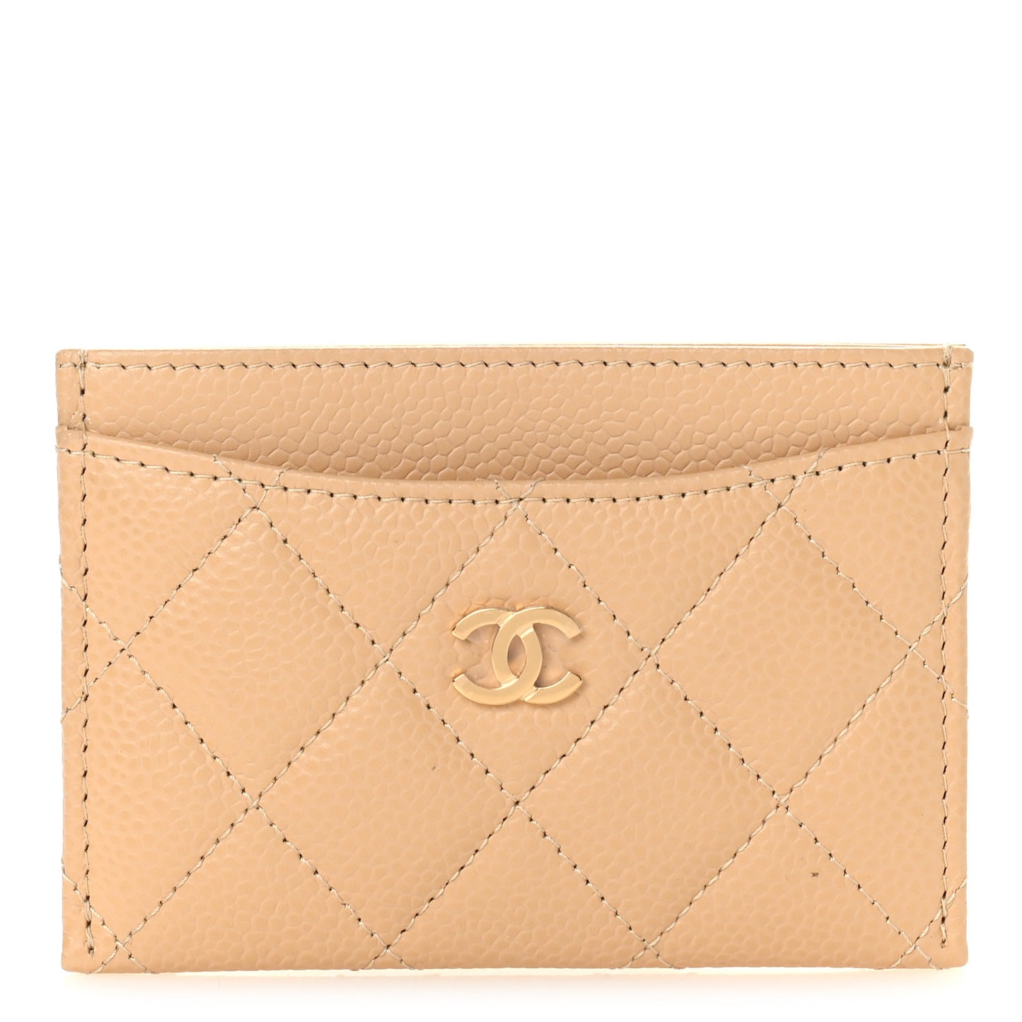Caviar Quilted Card Holder Beige