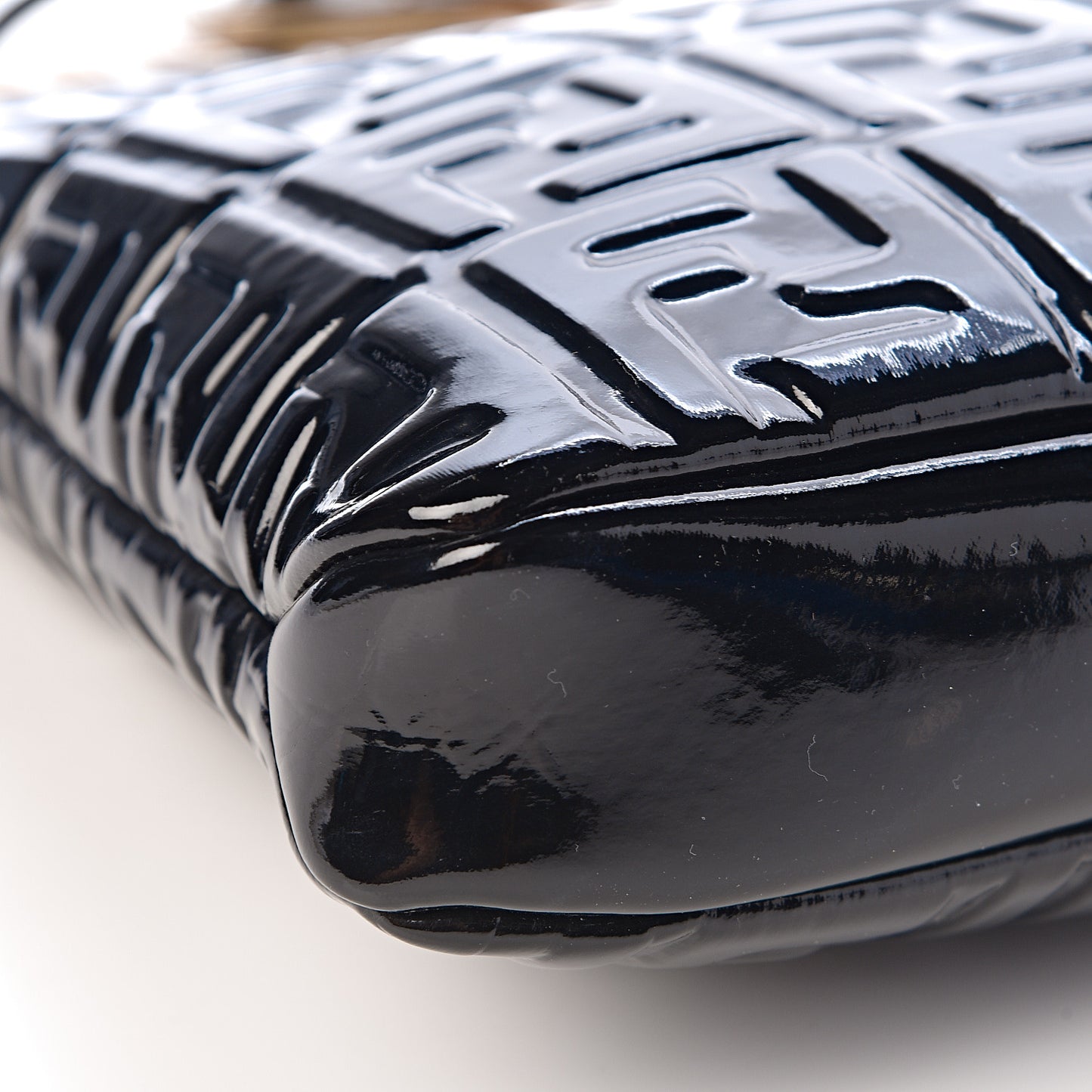 Patent FF 1974 Embossed Medium Shopping Flap Bag Black