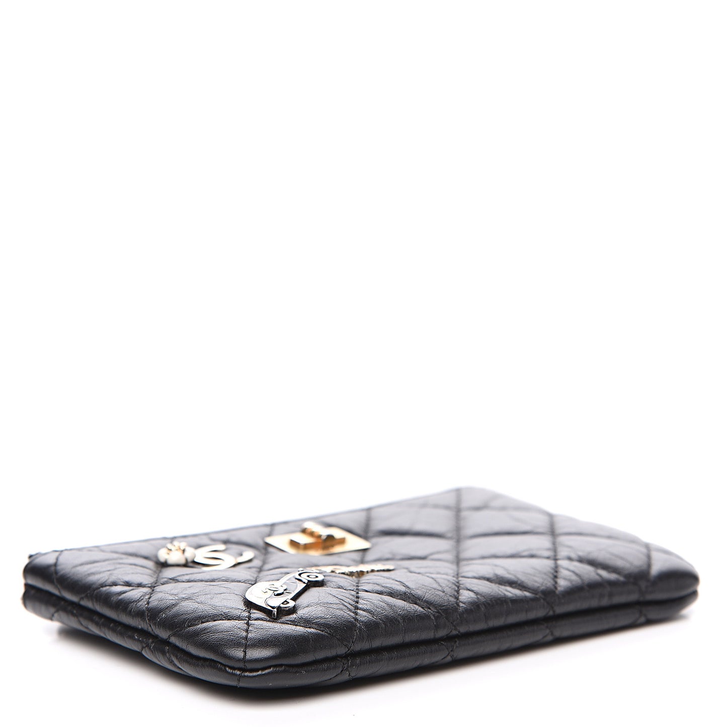 Aged Calfskin Charm Quilted Small Reissue Cosmetic Case Black