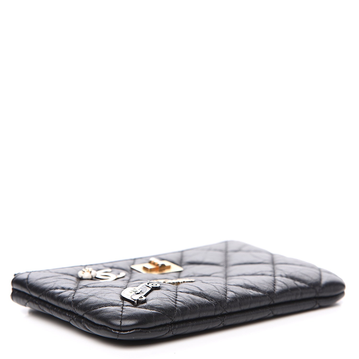 Chanel Aged Calfskin Charm Quilted Small Reissue Cosmetic Case Black 3 of 7