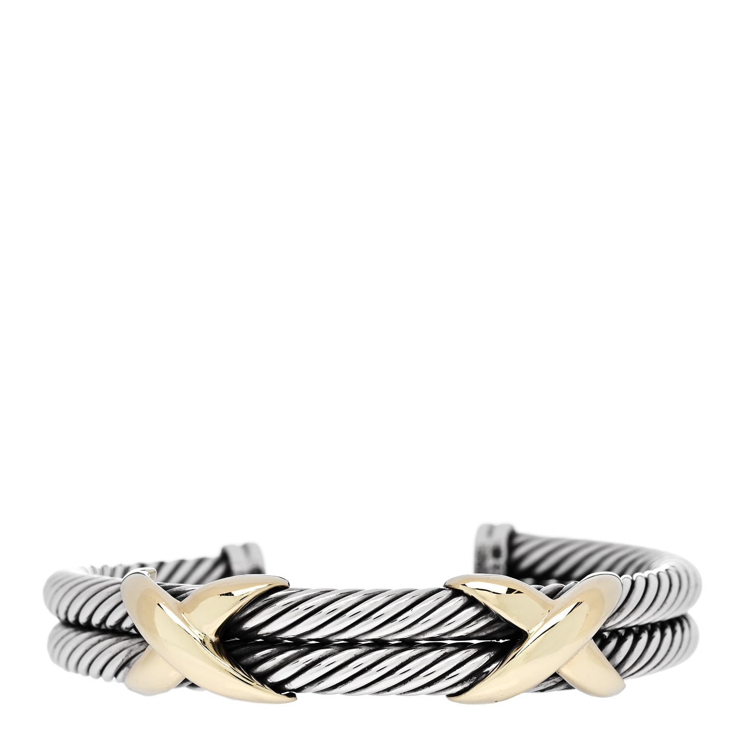David Yurman Sterling Silver 14K Yellow Gold 10mm Double X Cable Bracelet 1 of 3
