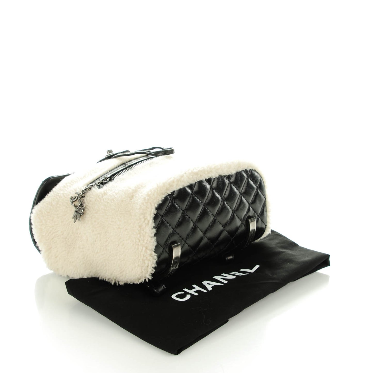 Glazed Calfskin Shearling Quilted Small Mountain Backpack Black Ivory