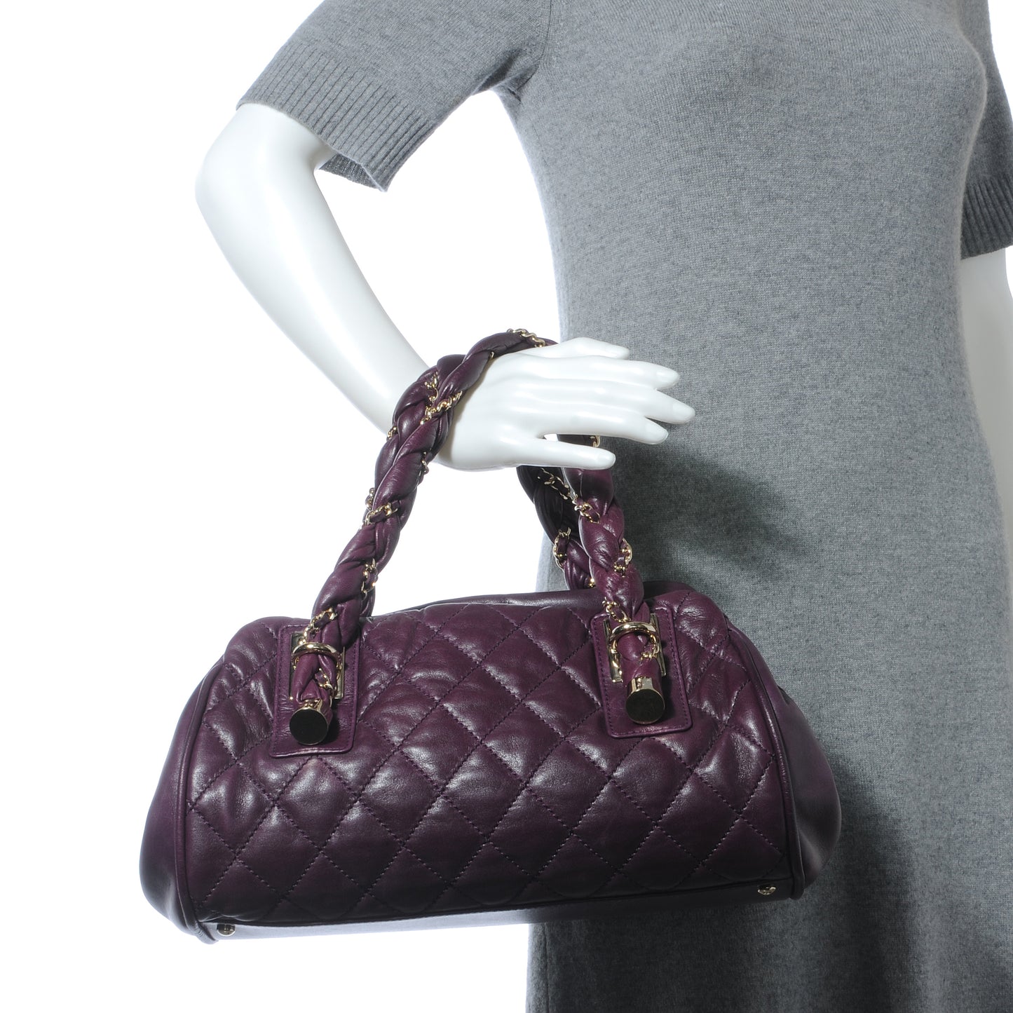 Distressed Lambskin Lady Braid Bowler Purple