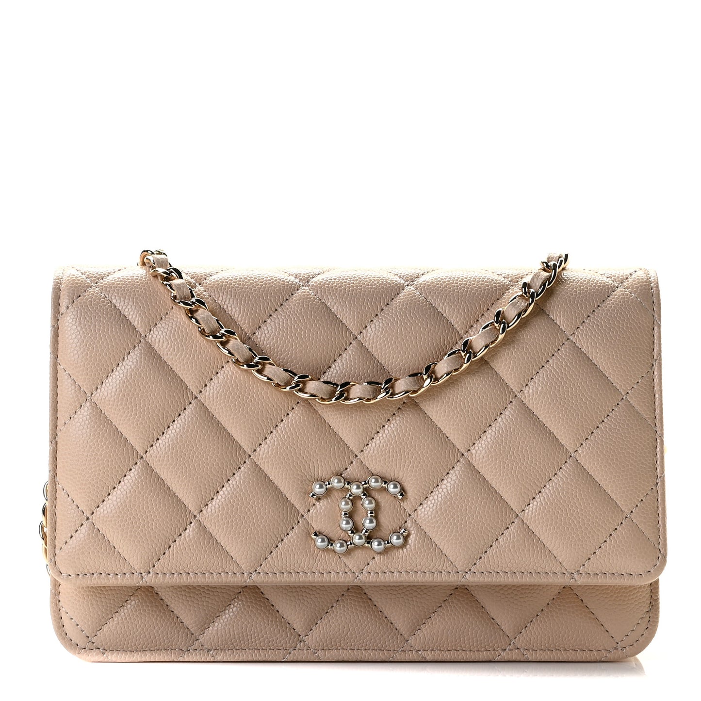 Caviar Quilted Coco Candy Wallet On Chain WOC Beige