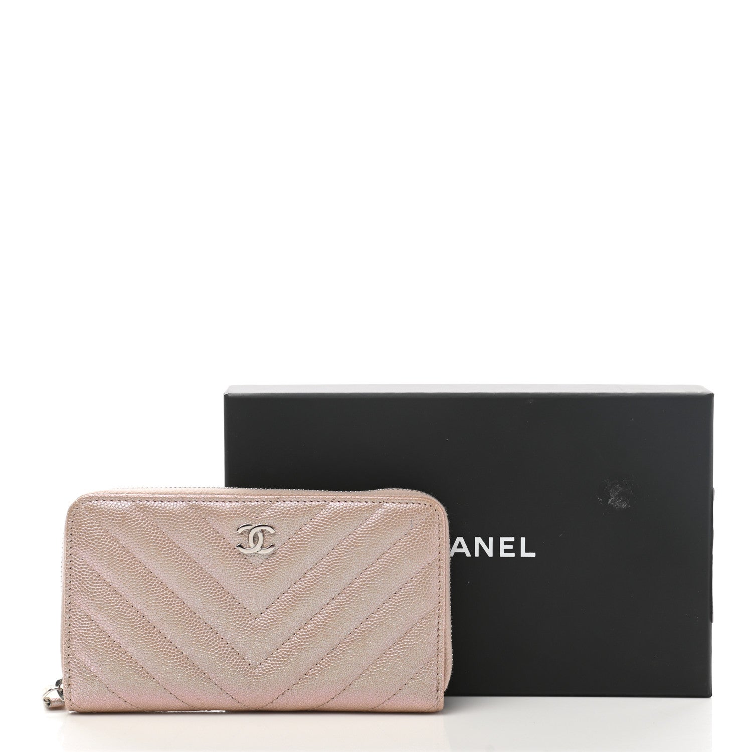 Chanel Iridescent Caviar Chevron Quilted Medium Zip Around Wallet Light Gold 9 of 9
