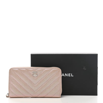 Chanel Iridescent Caviar Chevron Quilted Medium Zip Around Wallet Light Gold 9 of 9