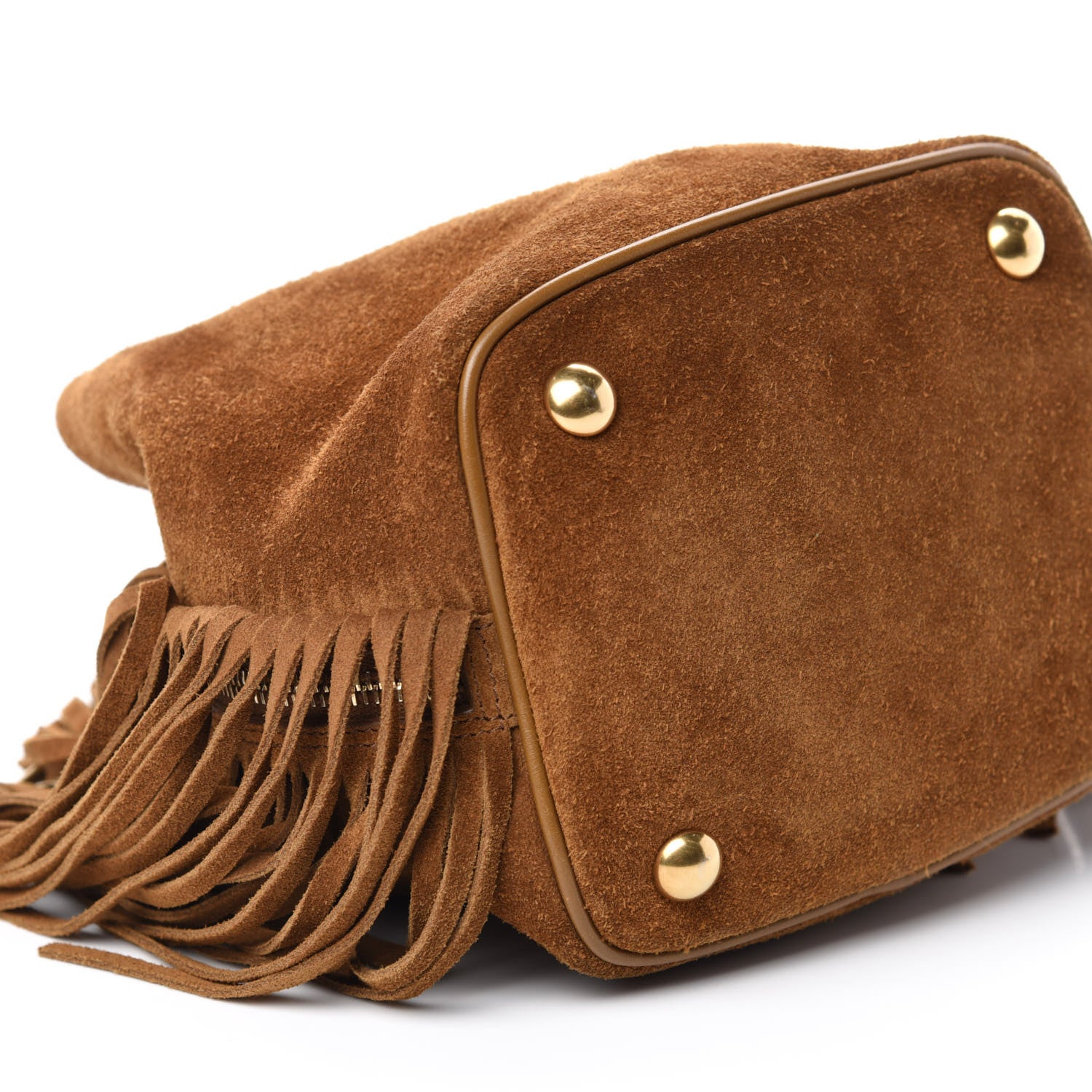 Saint Laurent Suede Calfskin Fringe Baby Emmanuelle Bucket Light Ochre 6 of 12