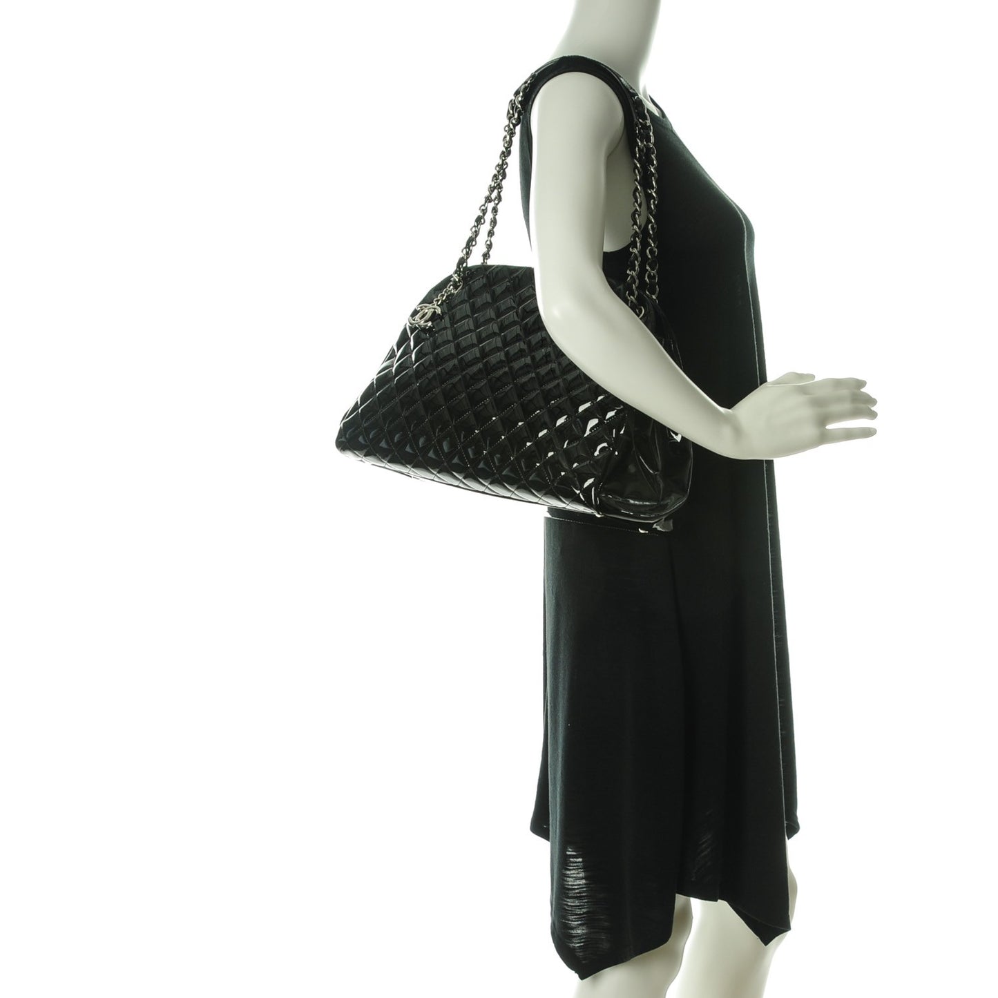 Patent Quilted Large Just Mademoiselle Bowling Bag Black