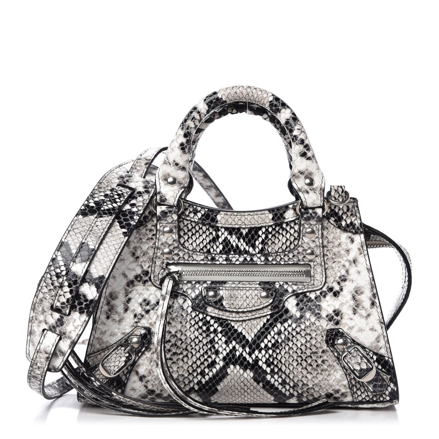 Grained Calfskin Snake Effect Neo Classic Silver Hardware Mini City Black White