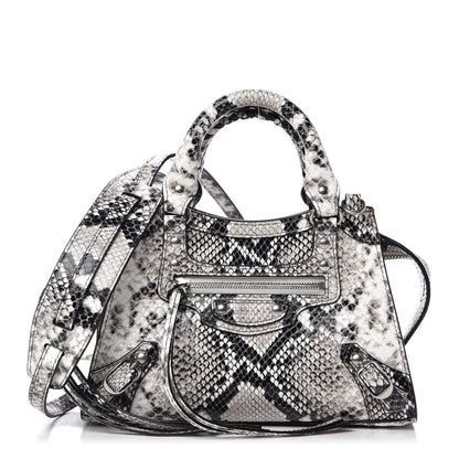 Balenciaga Grained Calfskin Snake Effect Neo Classic Silver Hardware Mini City Black White 1 of 8