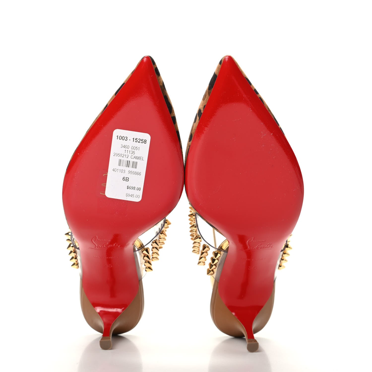 Christian Louboutin Veau Velours PVC Specchio Nappa Leopard Print Levita 55 Pumps 36 Caramel 5 of 9