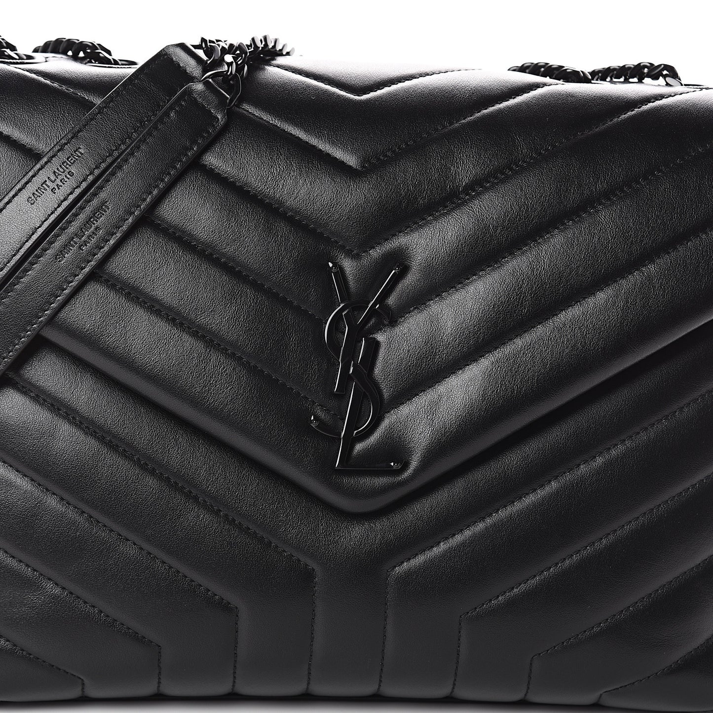 Calfskin Y Quilted Monogram Medium Loulou Chain Satchel Black
