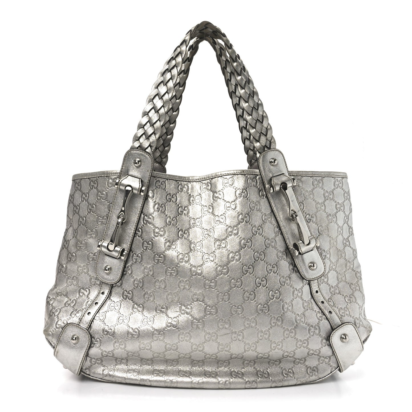 Metallic Guccissima Medium Pelham Shoulder Bag Silver