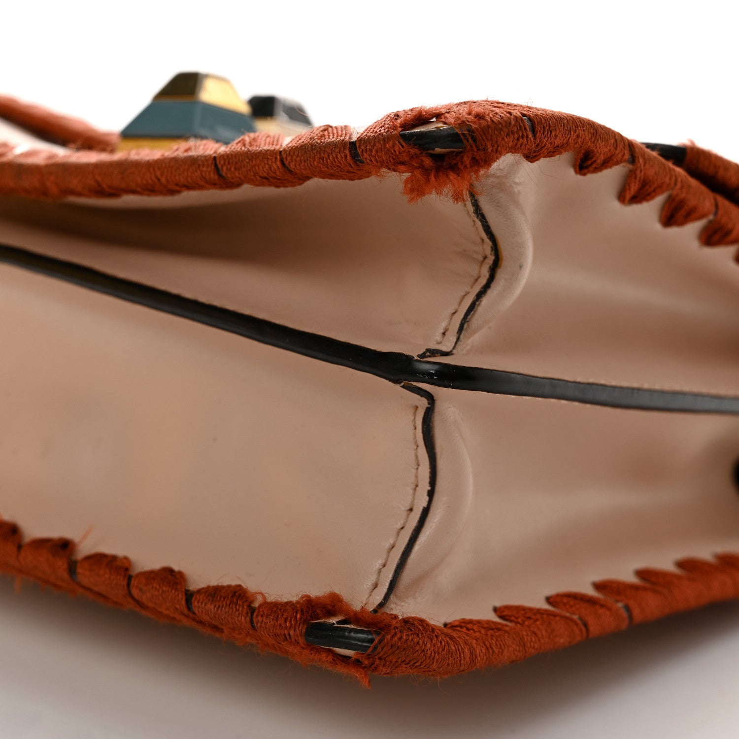 Fendi Vitello Liberty Lucido Ribbon Lace Up Studded Small Kan I Shoulder Bag Plaster 11 of 12