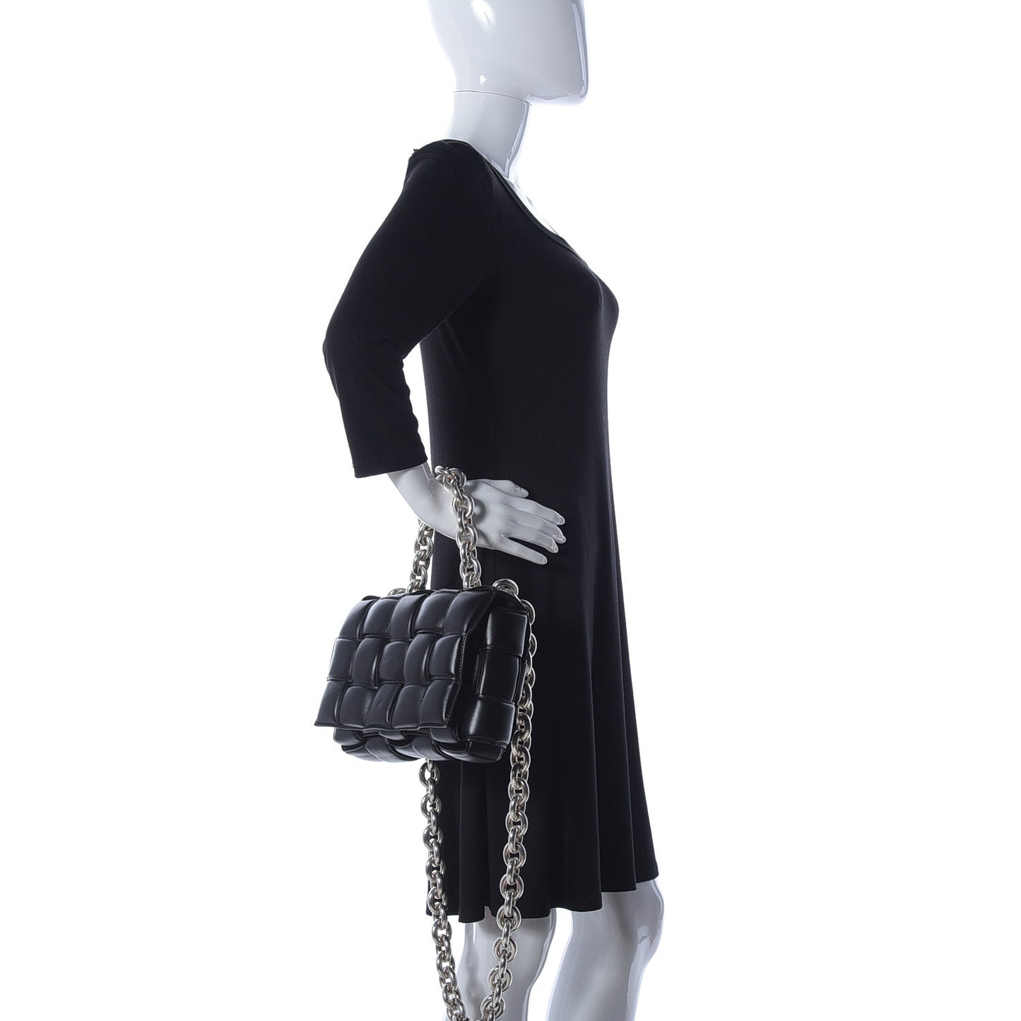 Lambskin Maxi Intreccio Padded Chain Cassette Crossbody Bag Black