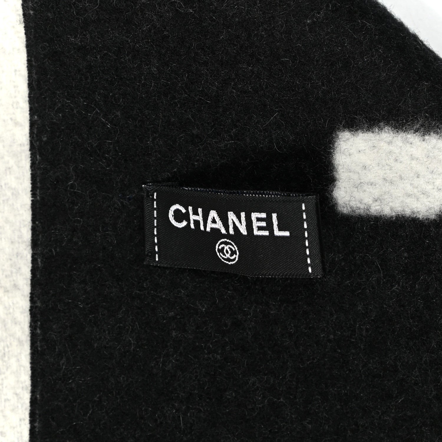 Chanel Cashmere CC Fringe Stole Black White 3 of 4