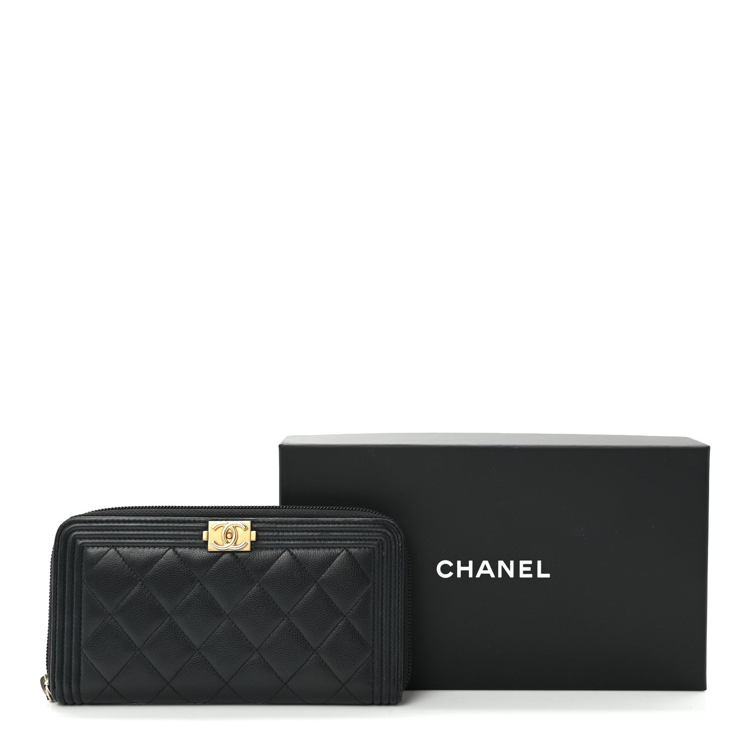 Chanel Caviar Quilted Boy Long Zip Around Wallet Black 9 of 10