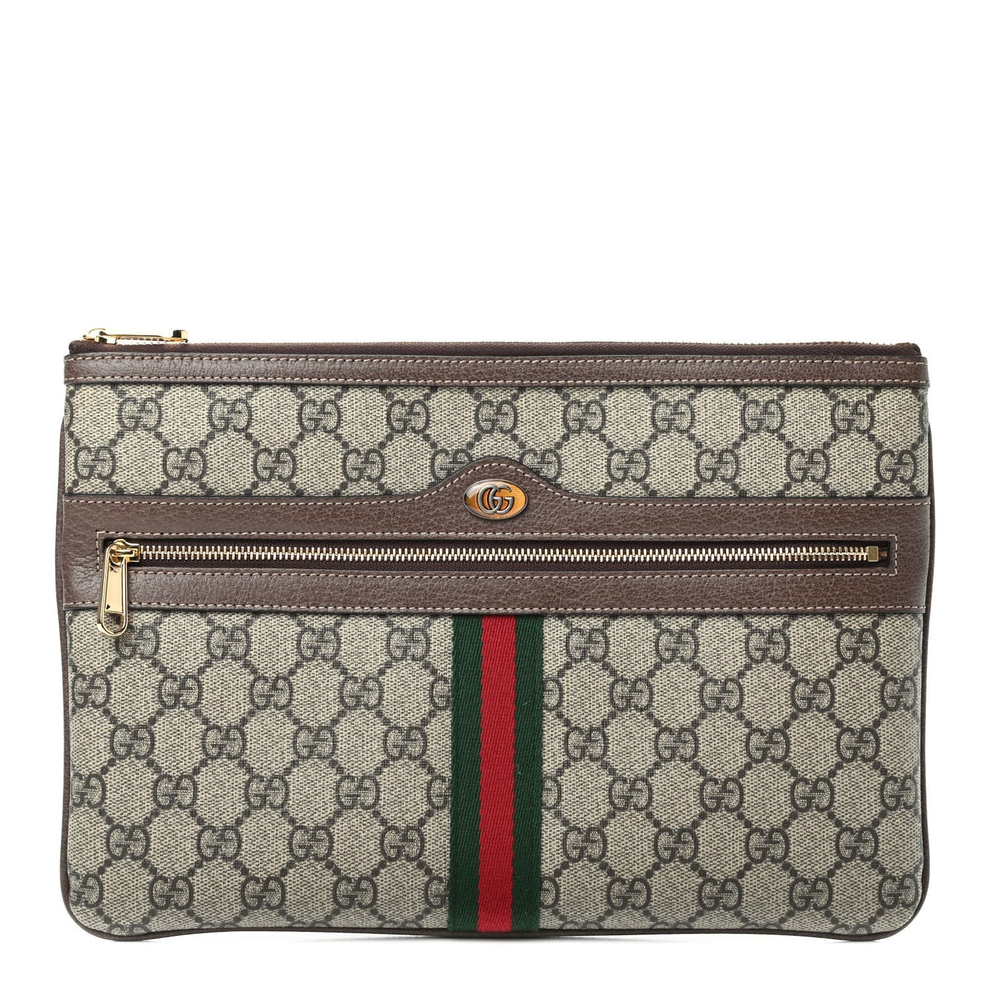 GG Supreme Monogram Large Ophidia Pouch Clutch Brown