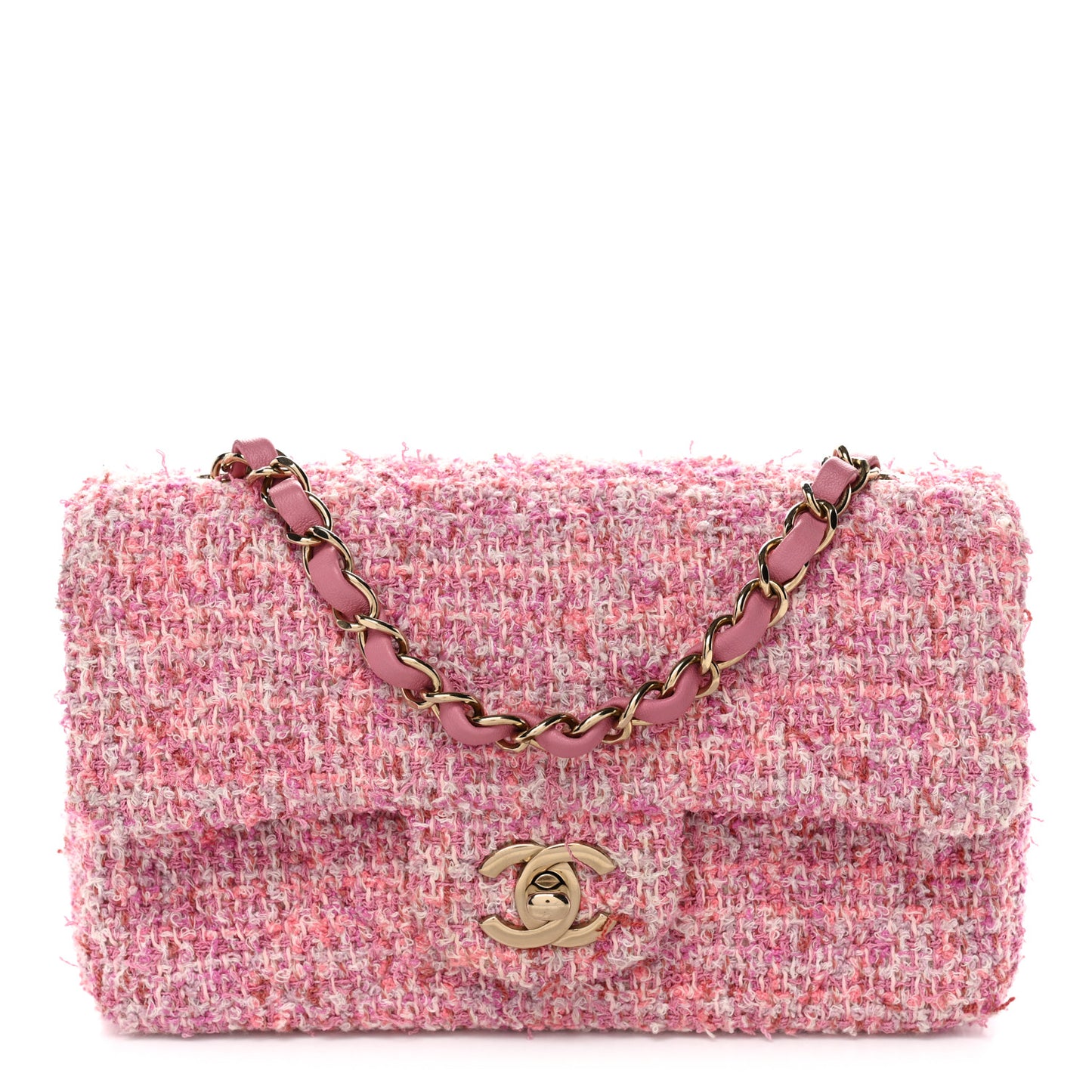 Tweed Quilted Mini Rectangular Flap Pink