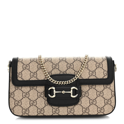 Gucci GG Supreme Monogram Azalea Calfskin Horsebit 1955 Mini Bag Beige Black 1 of 11