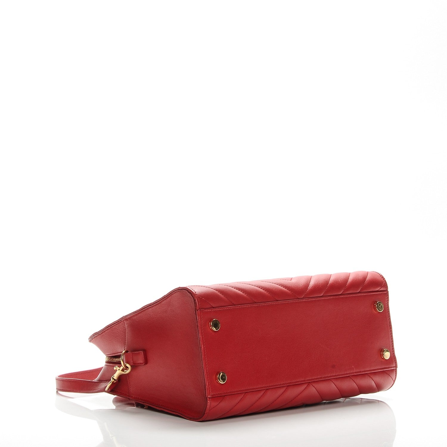Saint Laurent Calfskin Matelasse Chevron Small Monogram Cabas Lipstick Red 4 of 15