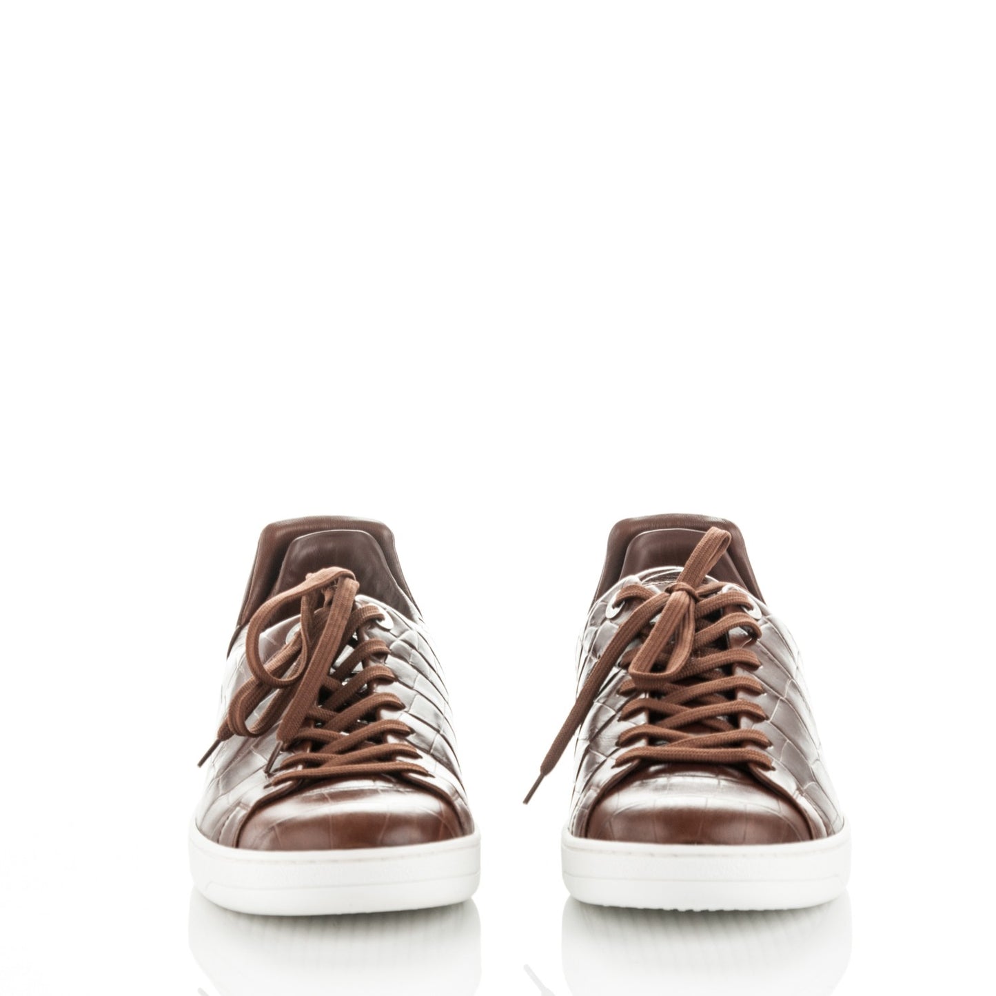 Calfskin Crocodile Embossed Frontrow Sneakers 7.5 Brown