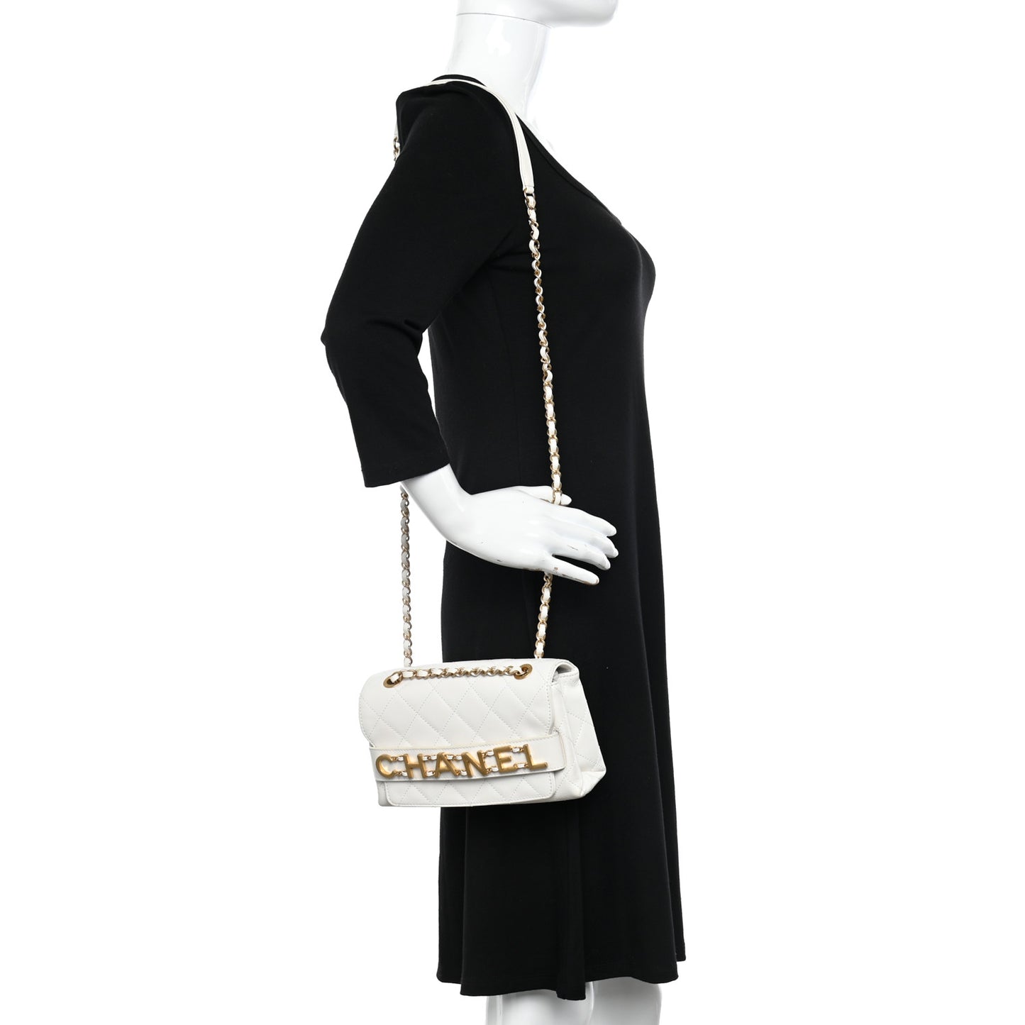 Calfskin Quilted Small Enchained Flap White