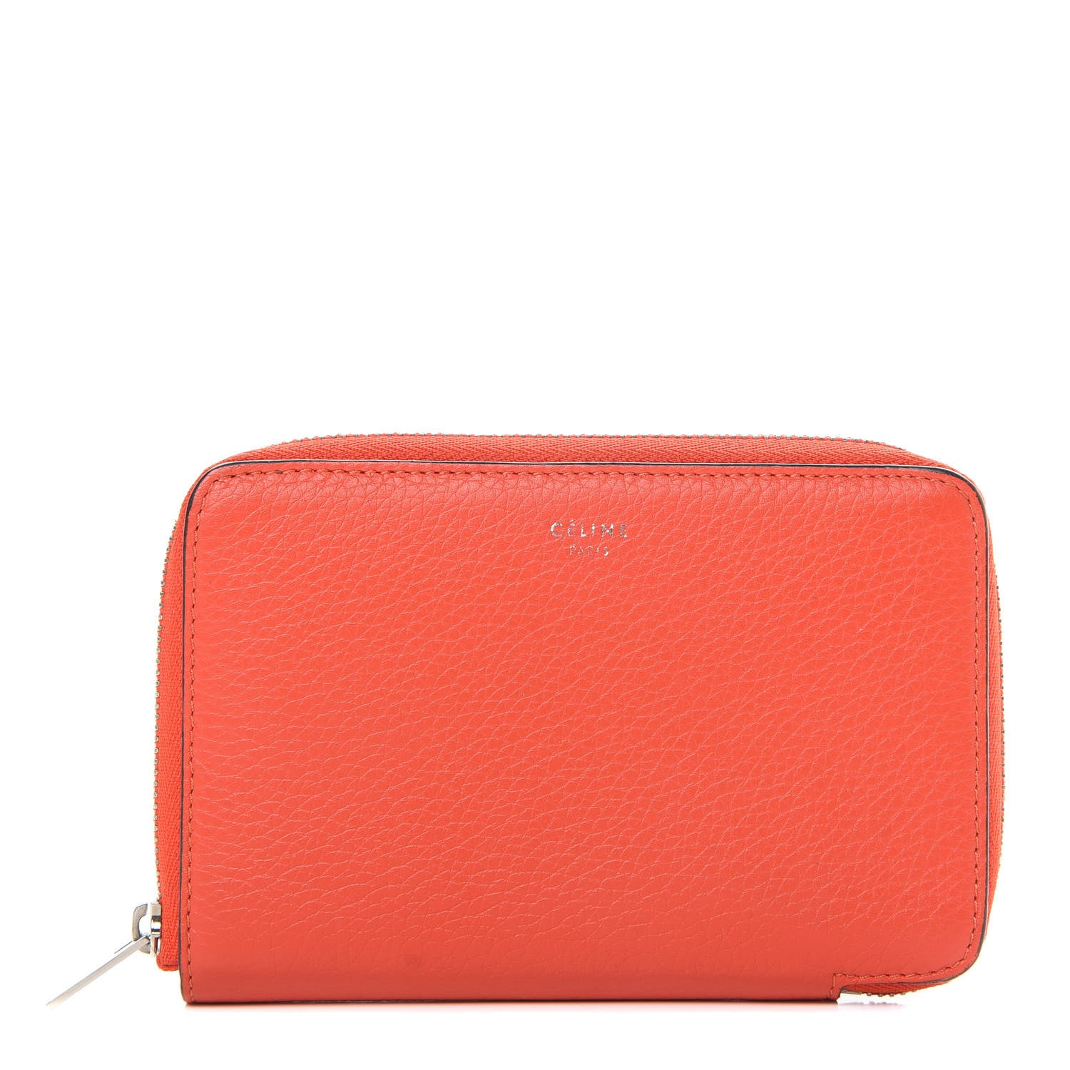 Celine Drummed Calfskin Zip Around Multifunction Wallet Coral 1 of 10