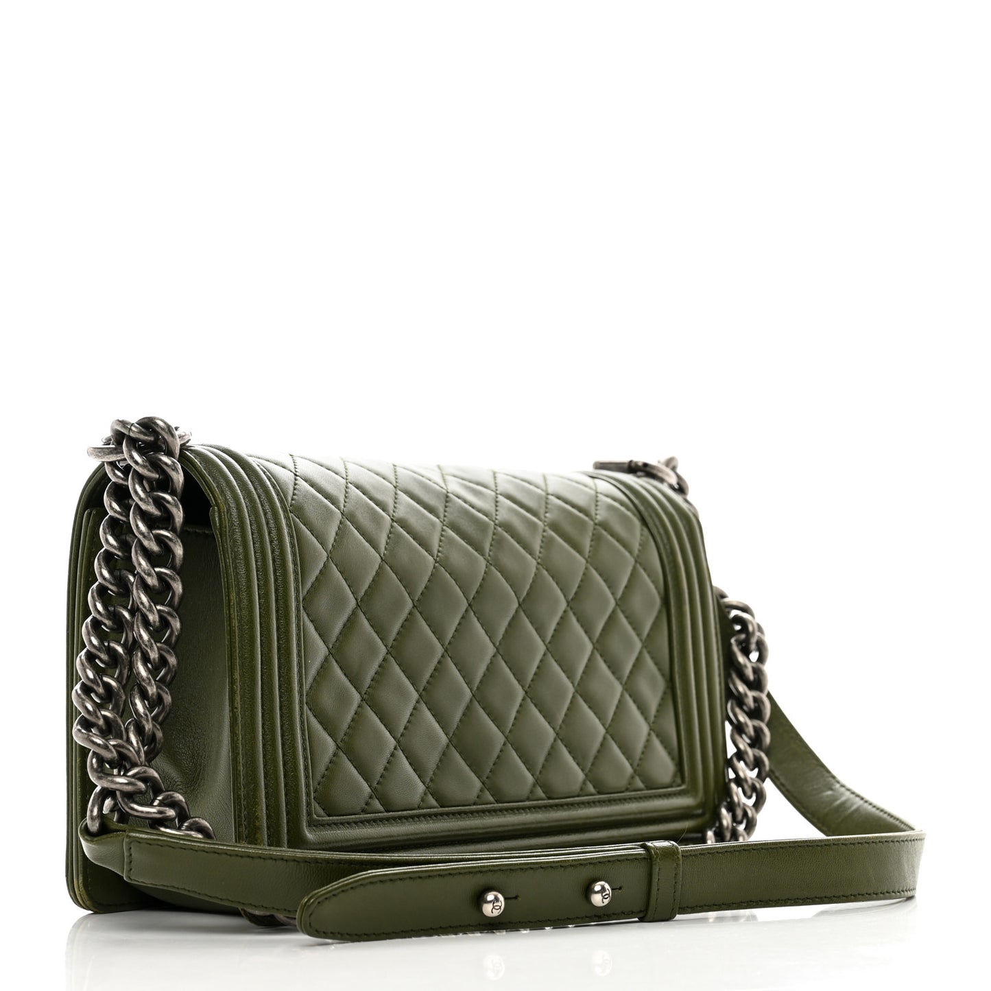 Lambskin Quilted Medium Boy Flap Green
