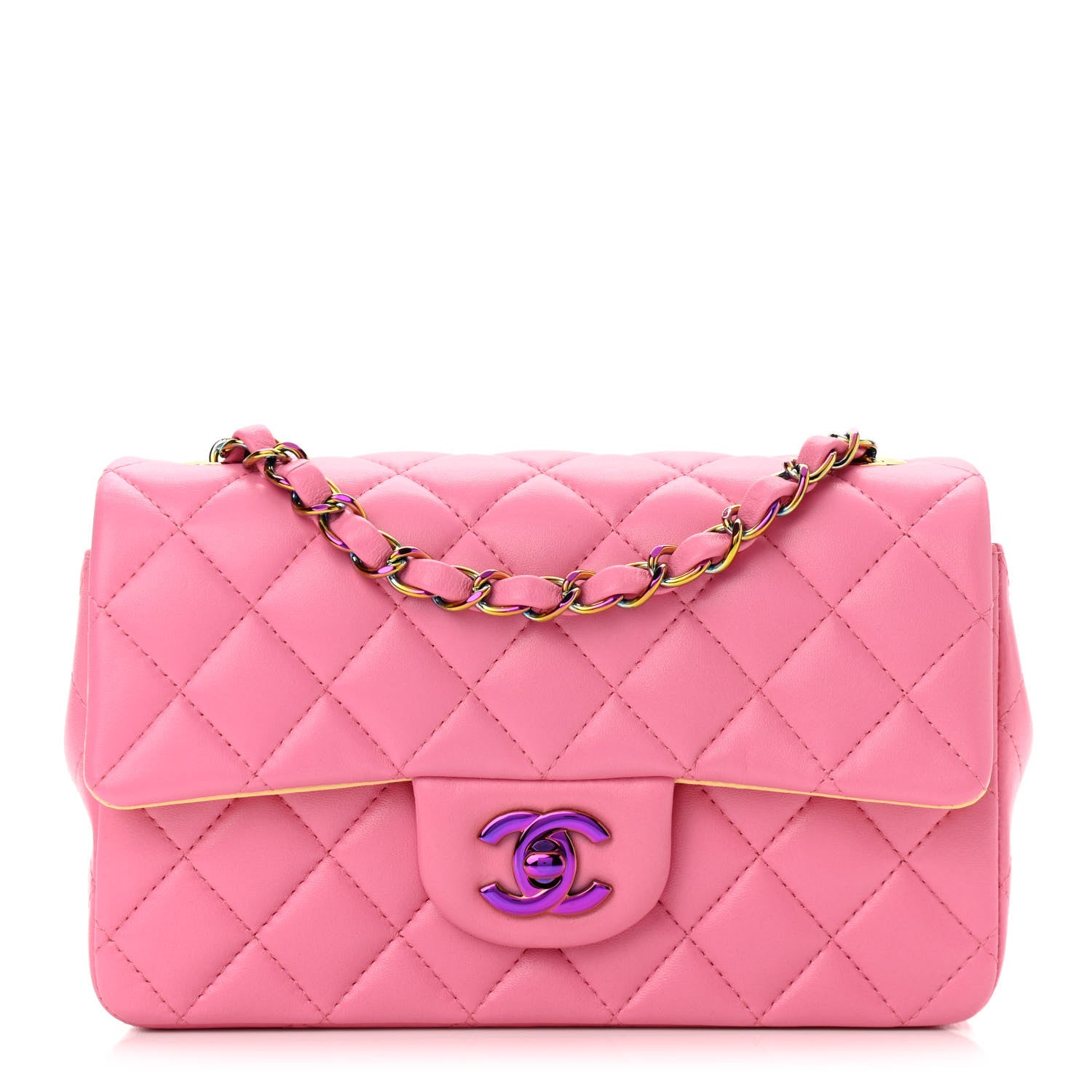 Chanel Lambskin Quilted Mini Rectangular Flap Pink Yellow 1 of 11
