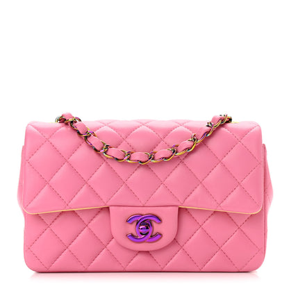 Chanel Lambskin Quilted Mini Rectangular Flap Pink Yellow 1 of 11