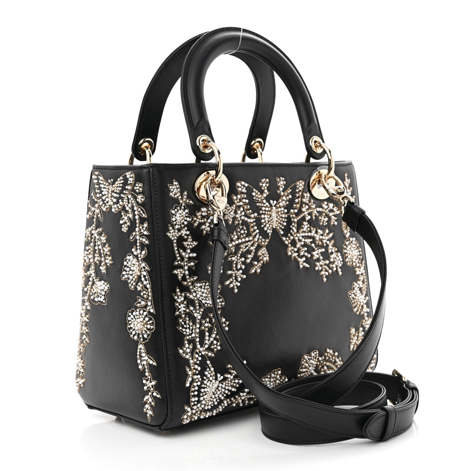 Christian Dior Calfskin Beaded Embroidered Ramage Butterfly Medium Lady Dior Black White Black White 3 of 10