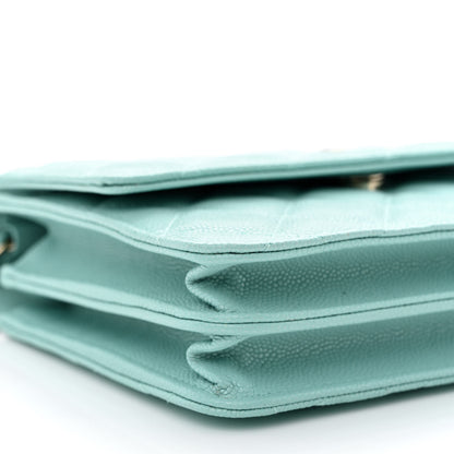 Chanel Caviar Quilted Square Wallet On Chain WOC Light Blue 10 of 12