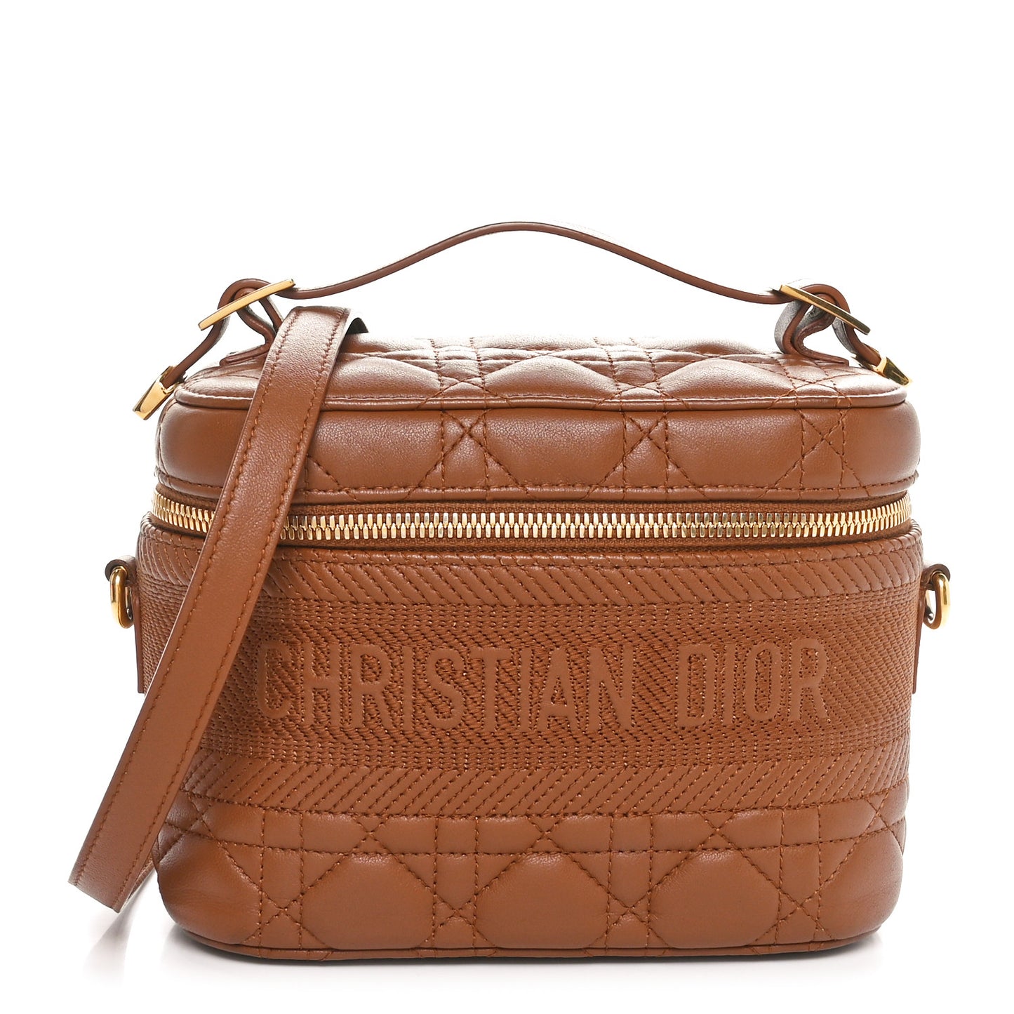 Lambskin Cannage Small Diortravel Vanity Case Cognac
