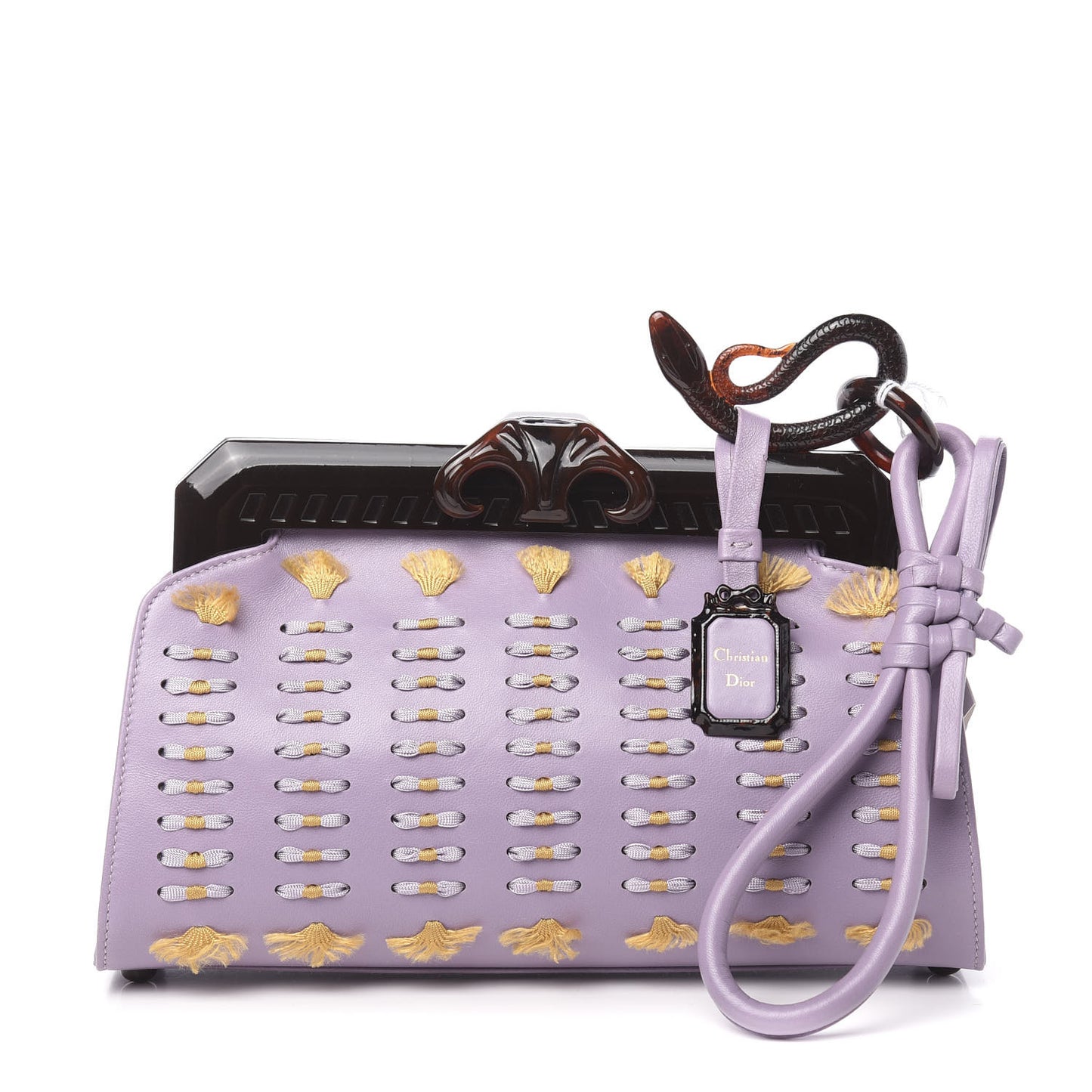 Lambskin Threaded Frame Clutch Violet Clair