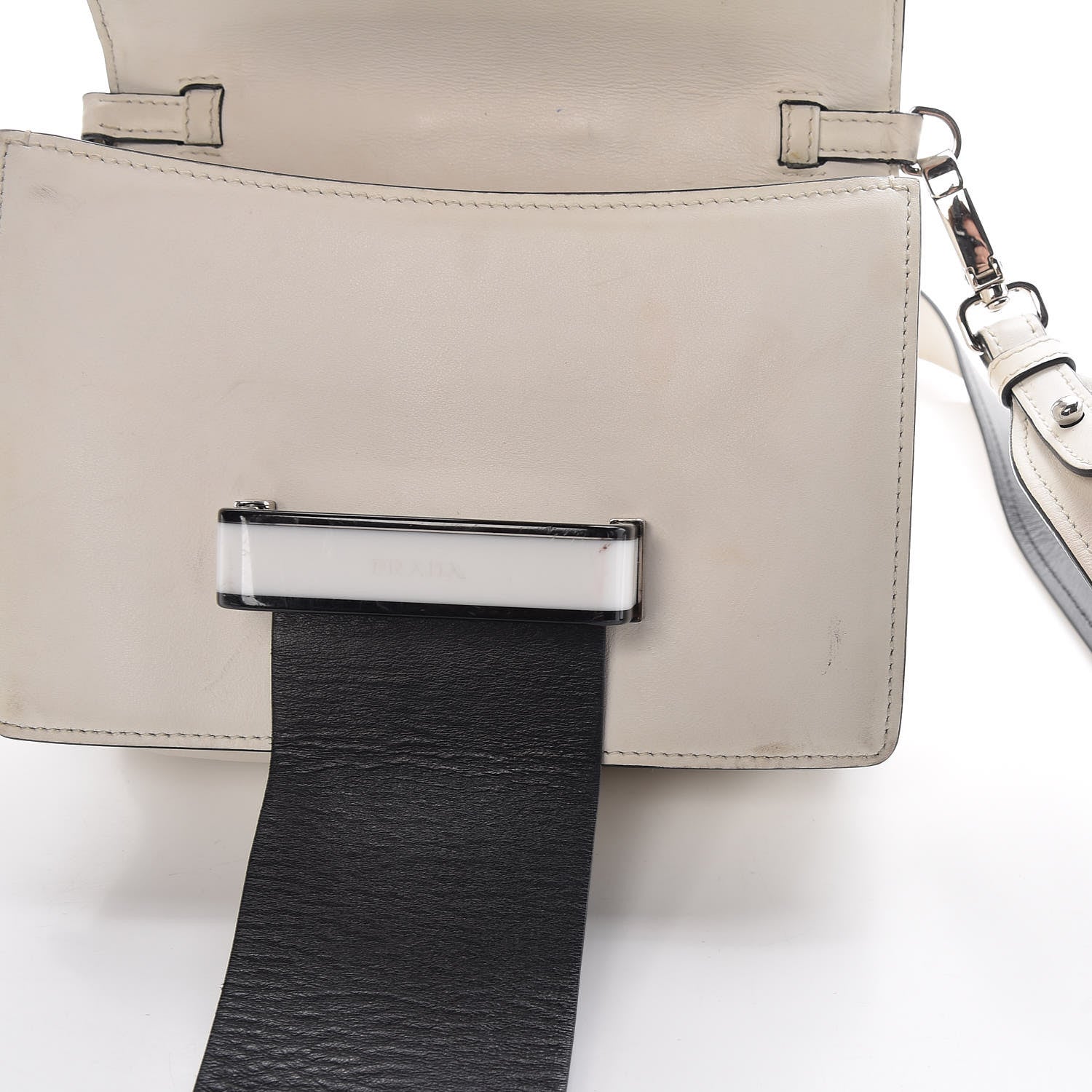 Prada City Calf Plex Ribbon Bag White Black 12 of 30