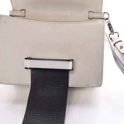 Prada City Calf Plex Ribbon Bag White Black 12 of 30