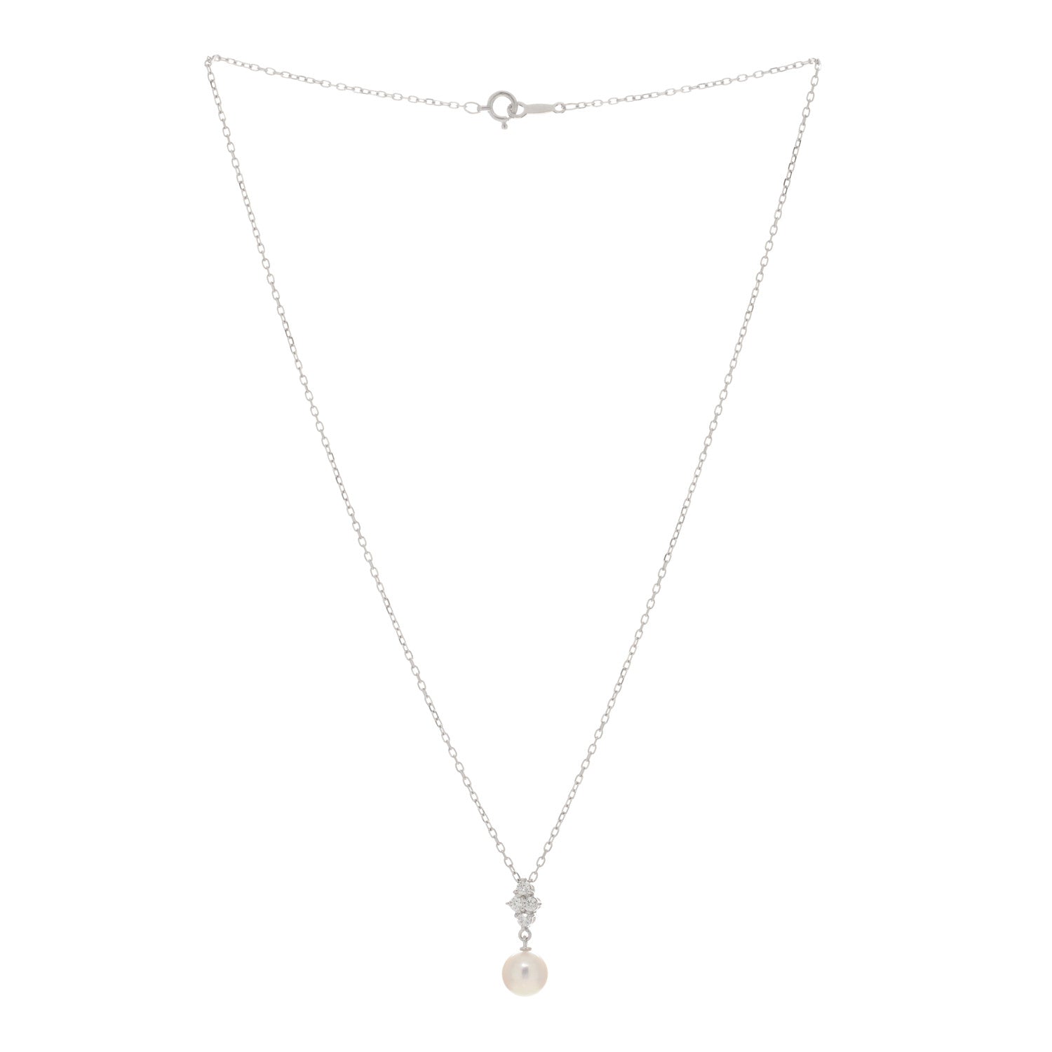 Mikimoto 18K White Gold Diamond Akoya Pearl 7-7.5mm Pendant Necklace 2 of 3