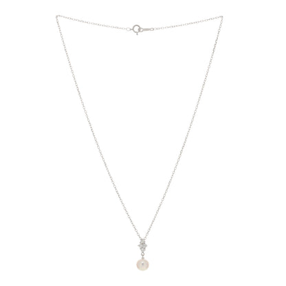 Mikimoto 18K White Gold Diamond Akoya Pearl 7-7.5mm Pendant Necklace 2 of 3