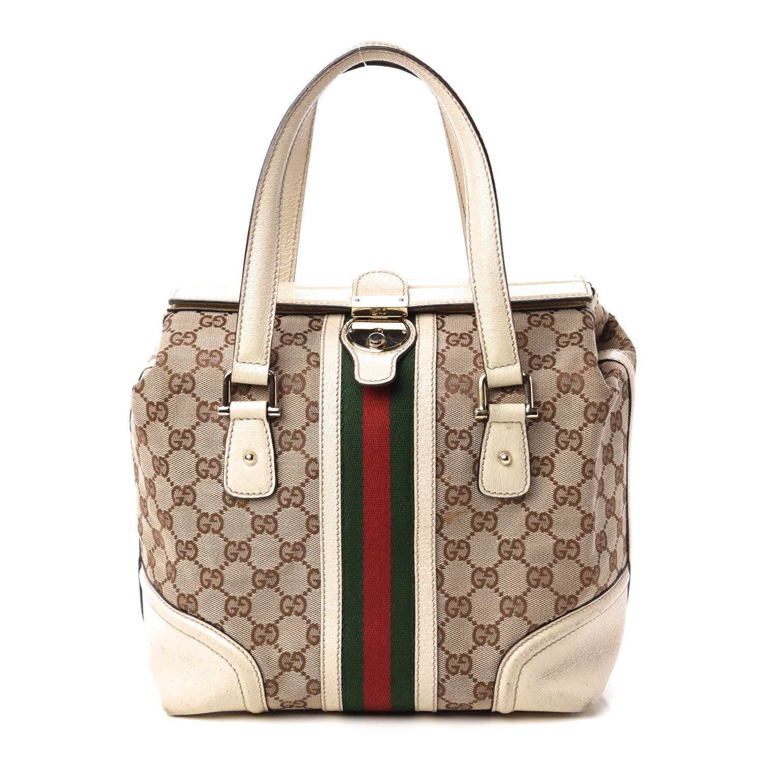 Gucci Monogram Web Treasure Boston Tote Off White 1 of 10