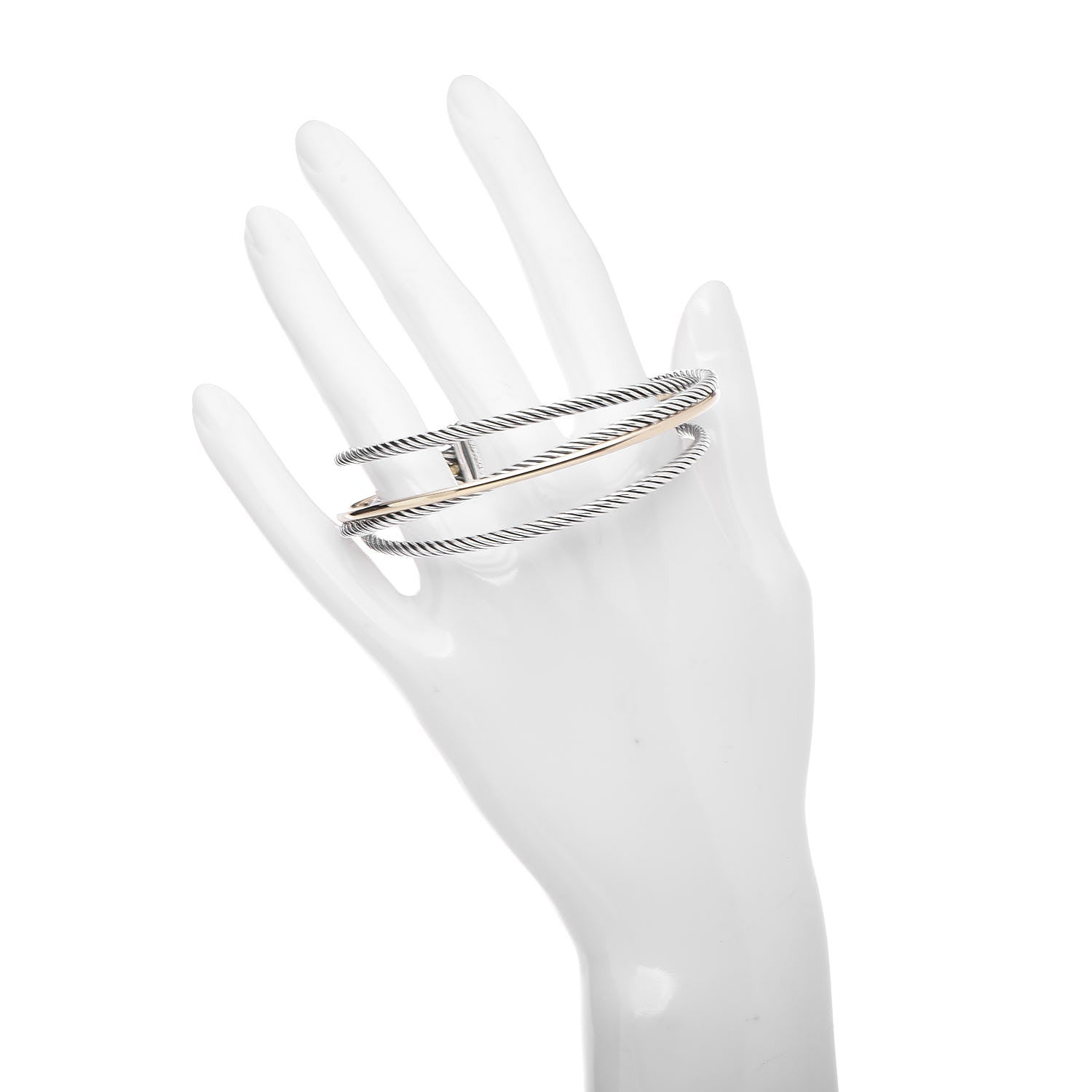 David Yurman Sterling Silver 18K Yellow Gold 18mm Three Row Crossover Cuff 2 of 5
