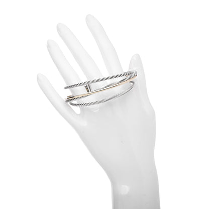 David Yurman Sterling Silver 18K Yellow Gold 18mm Three Row Crossover Cuff 2 of 5