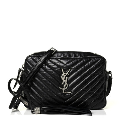 Saint Laurent Cracked Shiny Calfskin Matelasse Monogram Lou Camera Bag Black 1 of 9