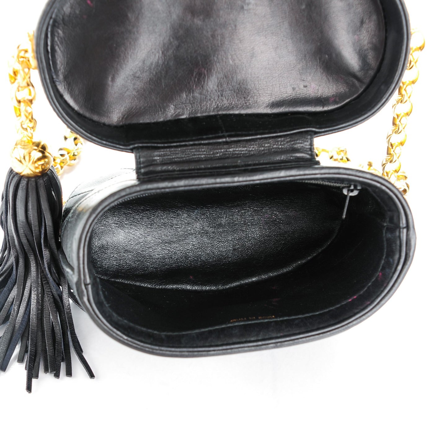 Lambskin Quilted Tassel Shoulder Bag Black